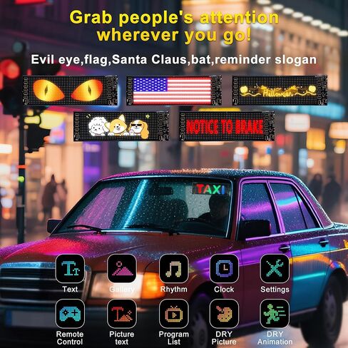 مصابيح LED للسيارة - علامة LED مخصصة، ضوء عيون الشيطان للزجاج الأمامي بأنماط ديناميكية، التطبيق/جهاز التحكم عن بعد، مقاوم للماء IP68، يعمل بمنفذ USB للسيارات/الشاحنات/المركبات الترفيهية، قطعة واحدة (7 × 3 بوصات) in Kuwait