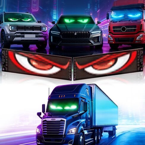 ضوء عيون الشيطان للزجاج الأمامي للشاحنة - قطعتان مقاس 23.6 بوصة × 4.7 بوصة لتزيين الزجاج الأمامي للعيون المتوهجة، ضوء شيطان السيارة مع جهاز التحكم عن بعد والتطبيق مناسب للشاحنات الصغيرة والسيارات وسيارات الدفع الرباعي وسيارات الجيب وما إلى ذلك in Kuwait