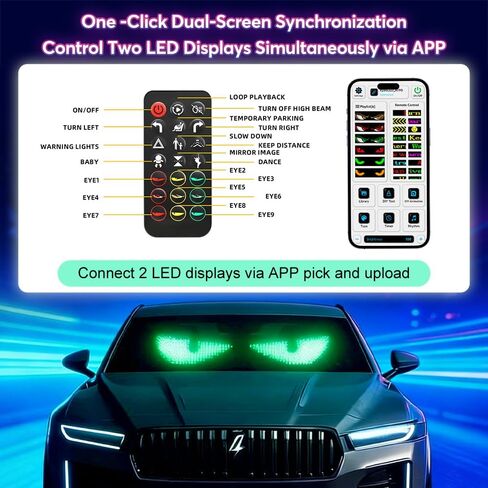 ضوء عيون الشيطان للزجاج الأمامي للشاحنة - قطعتان مقاس 23.6 بوصة × 4.7 بوصة لتزيين الزجاج الأمامي للعيون المتوهجة، ضوء شيطان السيارة مع جهاز التحكم عن بعد والتطبيق مناسب للشاحنات الصغيرة والسيارات وسيارات الدفع الرباعي وسيارات الجيب وما إلى ذلك in Kuwait