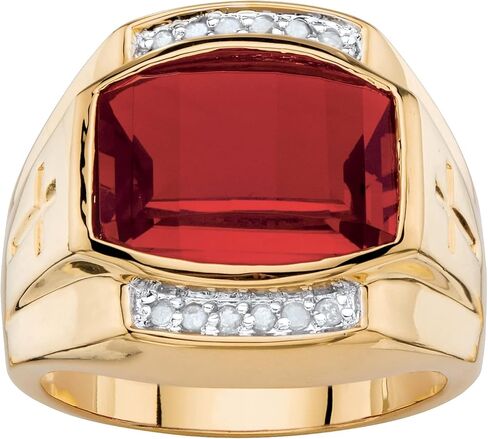 خاتم Palm Beach Jewelry للرجال مطلي بالذهب الأصفر عيار 18 قيراط ومقطع الزمرد مكون من الياقوت الأحمر والألماس in Saudi Arabia
