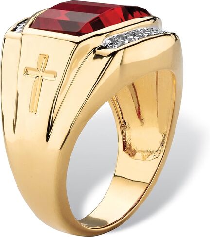 خاتم Palm Beach Jewelry للرجال مطلي بالذهب الأصفر عيار 18 قيراط ومقطع الزمرد مكون من الياقوت الأحمر والألماس in Saudi Arabia
