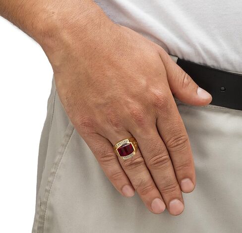 خاتم Palm Beach Jewelry للرجال مطلي بالذهب الأصفر عيار 18 قيراط ومقطع الزمرد مكون من الياقوت الأحمر والألماس in Saudi Arabia