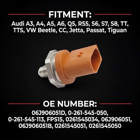 مستشعر ضغط سكة الوقود 06J906051D متوافق مع Audi A3 A4 A5 A6 Q5 RS5 S6 S7 S8 TT TTS VW Beetle CC Jetta Passat Tiguan يستبدل 06J906051D 0-261-545-050 0-261-545-113 in Kuwait