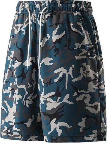 Men's Casual Shorts - Breathable Athletic Fit Short Pants with Camo Graphic Print and Adjustable Drawstring - Blue in Saudi Arabia