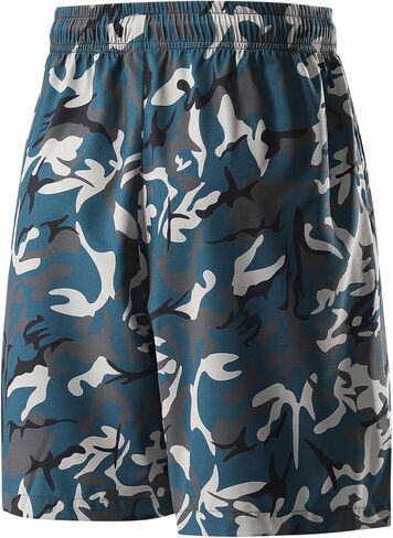 Men's Casual Shorts - Breathable Athletic Fit Short Pants with Camo Graphic Print and Adjustable Drawstring - Blue in Saudi Arabia