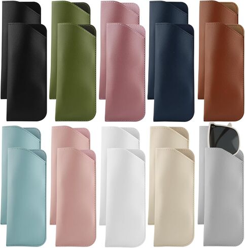 20 Packs 10 Colors Glasses Case,Portable PU Leather Squeeze Top Glasses Organizer Bags,Soft Anti-Scratch Eyeglass Pouch,Travel Sunglasses Case for Women Men in Saudi Arabia