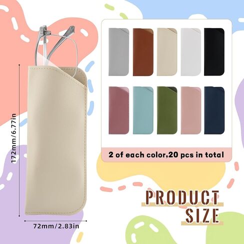 20 Packs 10 Colors Glasses Case,Portable PU Leather Squeeze Top Glasses Organizer Bags,Soft Anti-Scratch Eyeglass Pouch,Travel Sunglasses Case for Women Men in Saudi Arabia