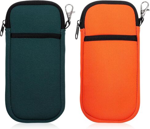 Soft Glasses Case, 2 Pcs Eyeglass Case with Carabiner Hook Lightweight Travel Eye Glass Cases Double Layer Soft Sunglass Cases Small Zipper Pouch (Orange + Green) in Saudi Arabia