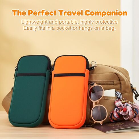 Soft Glasses Case, 2 Pcs Eyeglass Case with Carabiner Hook Lightweight Travel Eye Glass Cases Double Layer Soft Sunglass Cases Small Zipper Pouch (Orange + Green) in Saudi Arabia