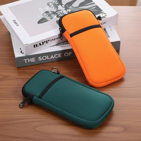 Soft Glasses Case, 2 Pcs Eyeglass Case with Carabiner Hook Lightweight Travel Eye Glass Cases Double Layer Soft Sunglass Cases Small Zipper Pouch (Orange + Green) in Saudi Arabia