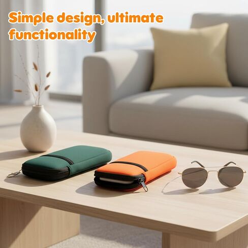 Soft Glasses Case, 2 Pcs Eyeglass Case with Carabiner Hook Lightweight Travel Eye Glass Cases Double Layer Soft Sunglass Cases Small Zipper Pouch (Orange + Green) in Saudi Arabia