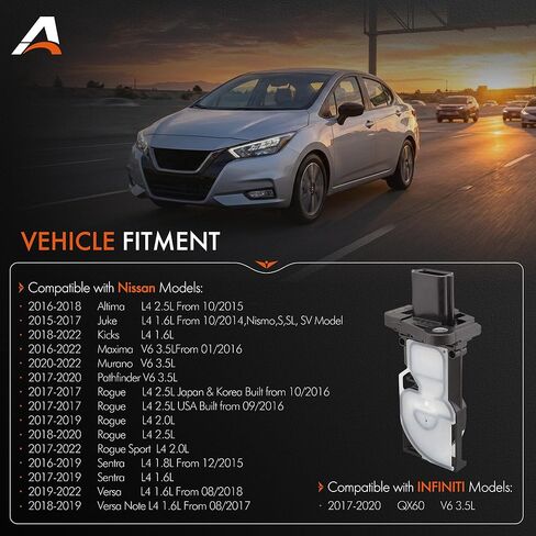 جهاز قياس تدفق الهواء الشامل MAF متوافق مع Infiniti QX60 2017-2020 وNissan Altima Juke Murano Maxima Rathfinder Rogue Sebtra Versa، استبدل 1581703 MAS0457 AF10539 in Kuwait