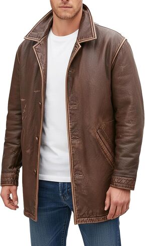 SpazeUp Men's Distressed Brown Leather Coat – 3/4 Length Vintage Style Real Leather Jacket Coat for Men in Saudi Arabia