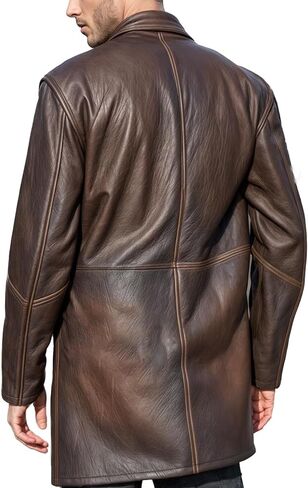SpazeUp Men's Distressed Brown Leather Coat – 3/4 Length Vintage Style Real Leather Jacket Coat for Men in Saudi Arabia