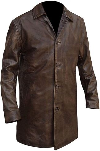 SpazeUp Men's Distressed Brown Leather Coat – 3/4 Length Vintage Style Real Leather Jacket Coat for Men in Saudi Arabia