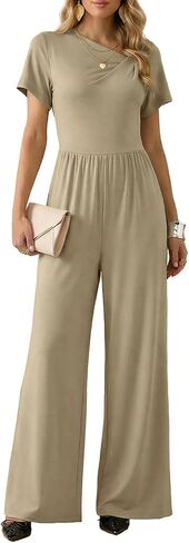 Dokotoo Women's Dressy Casual One Piece Jumpsuits Short Sleeve Wide Leg Pants Rompers Vacation Summer Outfits in Saudi Arabia