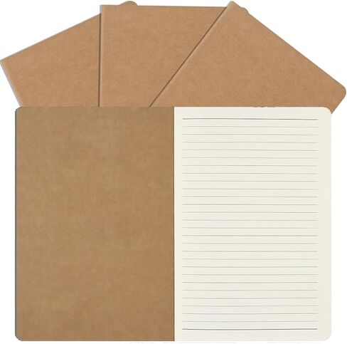 SZYIKUER A5 Kraft Notebooks السائبة، دفاتر يومية ورقية مبطنة، دفاتر ملاحظات للعمل، دفاتر يومية للأطفال، دفاتر ملاحظات تكوين للمدرسة، 60 صفحة، 8.3 × 5.5 بوصة 4 عبوات in Kuwait