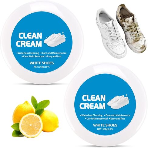 2PCS White Shoe Cleaner Cream, Multipurpose No-Wash Solid Comes with Sponge Removes Stains, White Shoes Clean Cream in Saudi Arabia