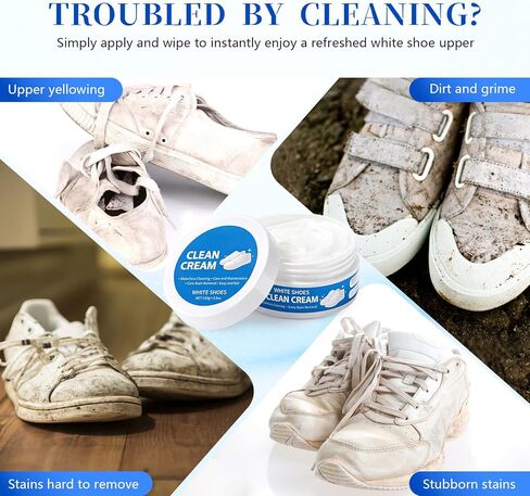 2PCS White Shoe Cleaner Cream, Multipurpose No-Wash Solid Comes with Sponge Removes Stains, White Shoes Clean Cream in Saudi Arabia
