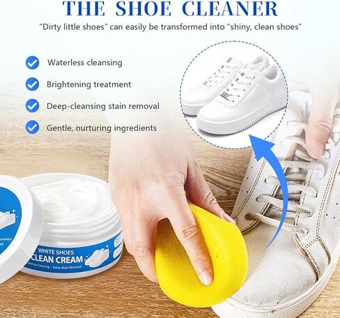 2PCS White Shoe Cleaner Cream, Multipurpose No-Wash Solid Comes with Sponge Removes Stains, White Shoes Clean Cream in Saudi Arabia