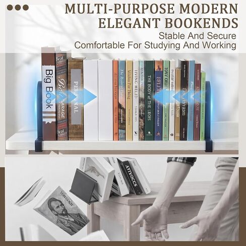 قطعتان من نهايات الكتب المعدنية للأرفف، منظم كتب بمشبك عالي التحمل، حوامل تخزين معدنية سوداء مع قاعدة مضادة للانزلاق للوازم المكتبية المنزلية in Kuwait