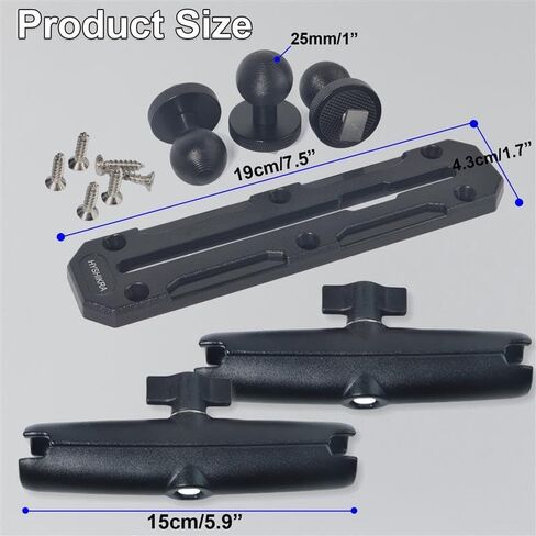 Universal 25mm (1inch) Ball Mount Base with Two Double Socket Arms and Screws Compatible with RAM Mounts B Size 1" Ball Components Fits Industry All Standard 1" Ball Adapters in Saudi Arabia