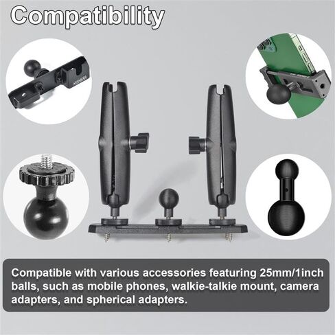 Universal 25mm (1inch) Ball Mount Base with Two Double Socket Arms and Screws Compatible with RAM Mounts B Size 1" Ball Components Fits Industry All Standard 1" Ball Adapters in Saudi Arabia