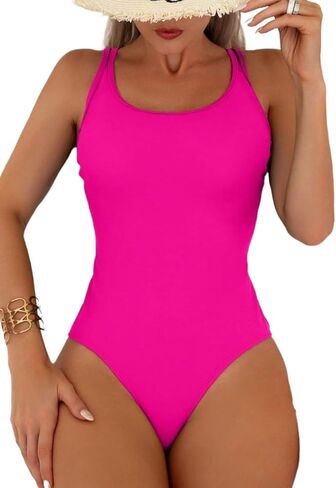 Women's Hot Pink One Piece Monokini Swimsuit - High Stretch Criss Cross Design for Beach & Vacation in Saudi Arabia