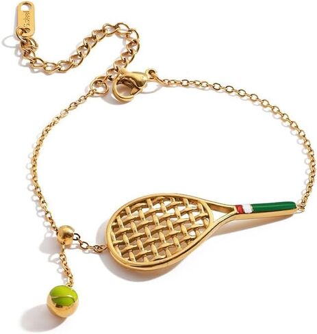 Kokoma Tennis Racket Bracelet for Women Tennis Charm Link Chain Adjustable Stainless Steel Sport Bracelet Fashion Athletic Accessories Jewelry for Sports Lover in Saudi Arabia