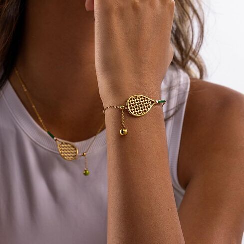 Kokoma Tennis Racket Bracelet for Women Tennis Charm Link Chain Adjustable Stainless Steel Sport Bracelet Fashion Athletic Accessories Jewelry for Sports Lover in Saudi Arabia