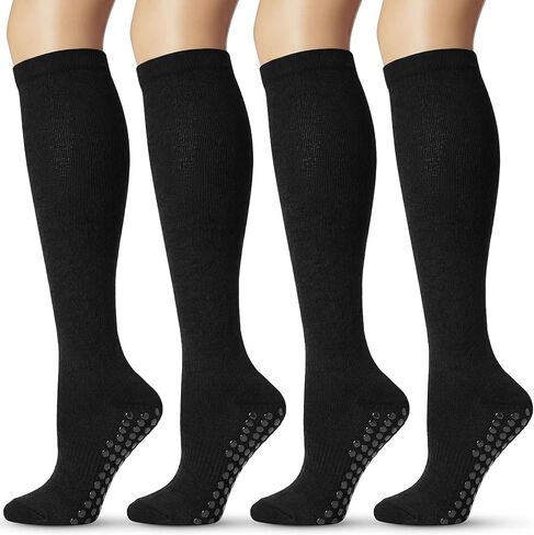 4 أزواج من الجوارب الضاغطة المصنوعة من الخيزران الفسكوزي للنساء والرجال 15-20 ملم زئبق، دعم عالي للركبة، نقاط مانعة للانزلاق لممارسة رياضة الممرضات in Kuwait