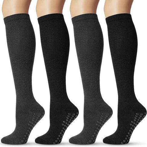 4 Pairs Bamboo Viscose Compression Socks for Women&Men 15-20mmHg Knee High Support Non-Slip Dots for Nurses Sports in Saudi Arabia