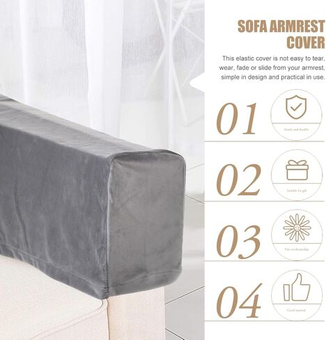 iplusmile قطعتان من أغطية ذراع الأريكة القابلة للتمدد، واقيات مسند الذراع من القطيفة باللون الرمادي لكرسي كرسي الأريكة، أغطية مسند ذراع الأثاث المضادة للانزلاق لحماية القطط والكلاب من الخدش in Kuwait