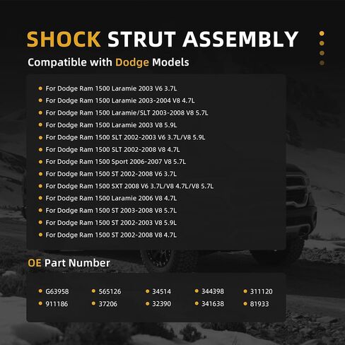 2 قطعة G63958 دعامات ممتص الصدمات للتعليق الأمامي ، ل دودج رام 1500 2002-2008 #3.7L/4.7L/5.7L/5.9L #V6 V8 #OE 911186, 565126, 37206, 344398, 341638, 311120, 81933، 34514، 32390 in Kuwait