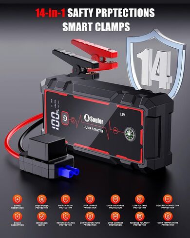 5000A Jump Starter Car Jumper Starter حزمة معززة للبطارية المحمولة مع شاشة LED وإضاءة LED وكابلات توصيل (حتى 10.0 لتر بنزين ومحرك ديزل 10.0 لتر) in Kuwait