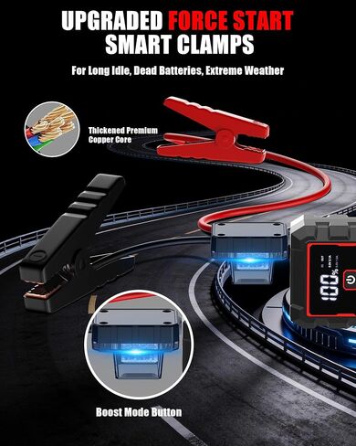 5000A Jump Starter Car Jumper Starter حزمة معززة للبطارية المحمولة مع شاشة LED وإضاءة LED وكابلات توصيل (حتى 10.0 لتر بنزين ومحرك ديزل 10.0 لتر) in Kuwait
