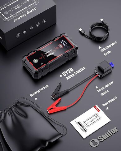 5000A Jump Starter Car Jumper Starter حزمة معززة للبطارية المحمولة مع شاشة LED وإضاءة LED وكابلات توصيل (حتى 10.0 لتر بنزين ومحرك ديزل 10.0 لتر) in Kuwait