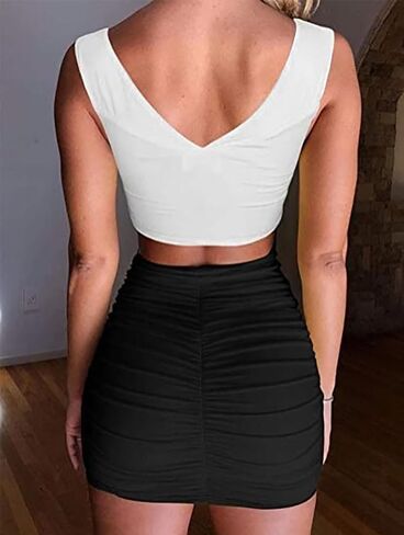 المرأة تمتد عالية الخصر Ruched Bodycon طبقة مزدوجة عارضة تنورة صغيرة in Saudi Arabia