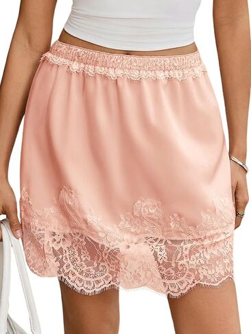 Wenrine Womens Lace Half Slip Skirt Summer Short Satin Mini Skirts Layering Slips in Saudi Arabia