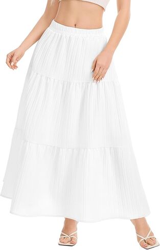 Womens Maxi Skirt Boho Long Flowy Skirts Trendy Summer 2026 Tiered Ruffle Skirt A Line Casual Beach Vacation Dress in Kuwait