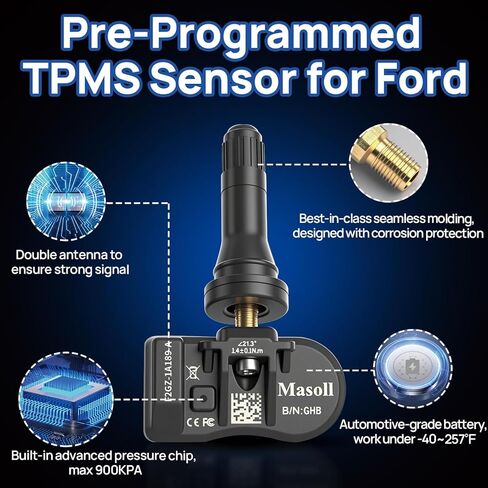 مستشعر TPMS لسيارة Ford F150 F250 Bronco Escape Expedition Explorer Focus Fusion Ranger، مستشعر ضغط الإطارات لفورد لينكولن ميركوري، مستشعر مراقبة ضغط الإطارات 4 عبوات in Kuwait