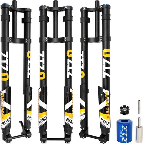 شوكة تعليق دراجة MTB مقاس 26 بوصة - سفر 170 مم، تباعد المحور 110 مم، أنبوب مستقيم 1-1/8، محور من خلال 20 مم، شوك أمامية للدراجة من سبائك الألومنيوم مزدوجة الكتف ممتصة للصدمات in Saudi Arabia