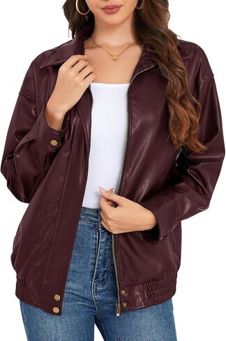 Women's Leather Jacket Faux Zip up Oversized 2025 Fall Motorcycle Outerwear With Pockets in Saudi Arabia