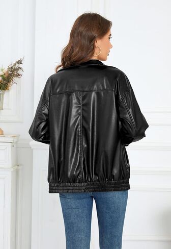 Women's Leather Jacket Faux Zip up Oversized 2025 Fall Motorcycle Outerwear With Pockets in Saudi Arabia