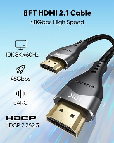 كابل HDMI قصير 8K بطول 2 قدم، سلك HDMI 2.1 بطول 2 قدم HDMI إلى كابل HDMI عالي السرعة 48 جيجابت في الثانية يدعم 8K@60 هرتز، 4K@120 هرتز، eARC، 3D، HDR، HDCP 2.2&2.3 للتبديل، الكاميرا، الشاشة، الكمبيوتر المحمول، HDTV in Kuwait