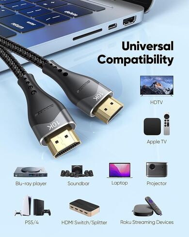 كابل HDMI قصير 8K بطول 2 قدم، سلك HDMI 2.1 بطول 2 قدم HDMI إلى كابل HDMI عالي السرعة 48 جيجابت في الثانية يدعم 8K@60 هرتز، 4K@120 هرتز، eARC، 3D، HDR، HDCP 2.2&2.3 للتبديل، الكاميرا، الشاشة، الكمبيوتر المحمول، HDTV in Kuwait
