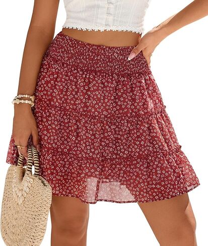 Halife Womens Summer Floral Mini Skirts Skorts High Waisted Ruffle Flowy Boho Casual Short Skirt with Shorts Underneath in Kuwait