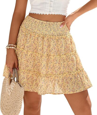 Halife Womens Summer Floral Mini Skirts Skorts High Waisted Ruffle Flowy Boho Casual Short Skirt with Shorts Underneath in Saudi Arabia