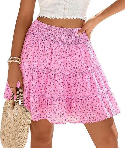 Halife Womens Summer Floral Mini Skirts Skorts High Waisted Ruffle Flowy Boho Casual Short Skirt with Shorts Underneath in Saudi Arabia
