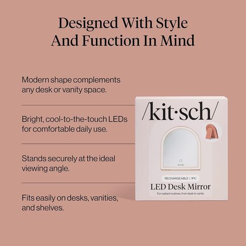 مرآة الغرور للمكتب من Kitsch مع أضواء، سطح مكياج LED، مستشعر يعمل باللمس، توهج بارد محايد دافئ، مرآة مكتب قابلة لإعادة الشحن مع مسند للسفر - تيراكوتا in Kuwait